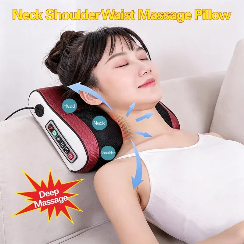 Home Cervical Massage Pillow Kneading Massager for Neck Shoulder Waist Back Relieve Muscle Fatigue Portable Body Relax Tool Peaceful Pleasures Health and Wellness