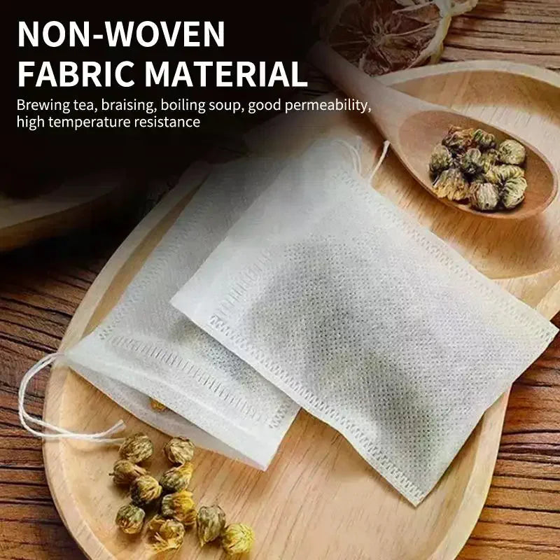 100 Disposable Drawstring Tea Bags – Empty Filter Pouches Tea Filter Bags Peaceful Pleasures Health and Wellness