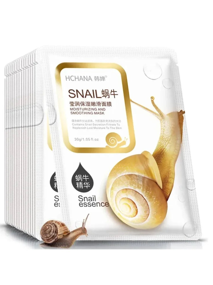 10PCS Snail Moisturizing Face Mask Replenishment Oil Control Tender Face Sheet Masks Facial Mask Skin Care Korean Cosmetics Peaceful Pleasures Health and Wellness 10PCS