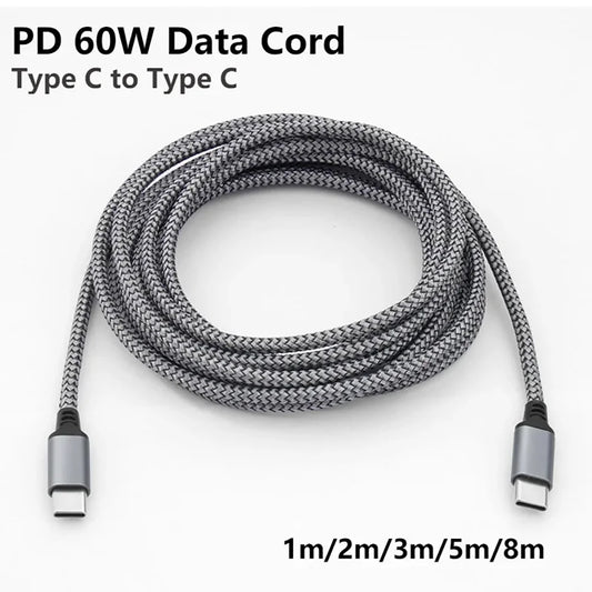 USB-C to C 60W Fast Charging Braided Cable 1M–8M | PD USB-C Charging Cable Peaceful Pleasures Health and Wellness