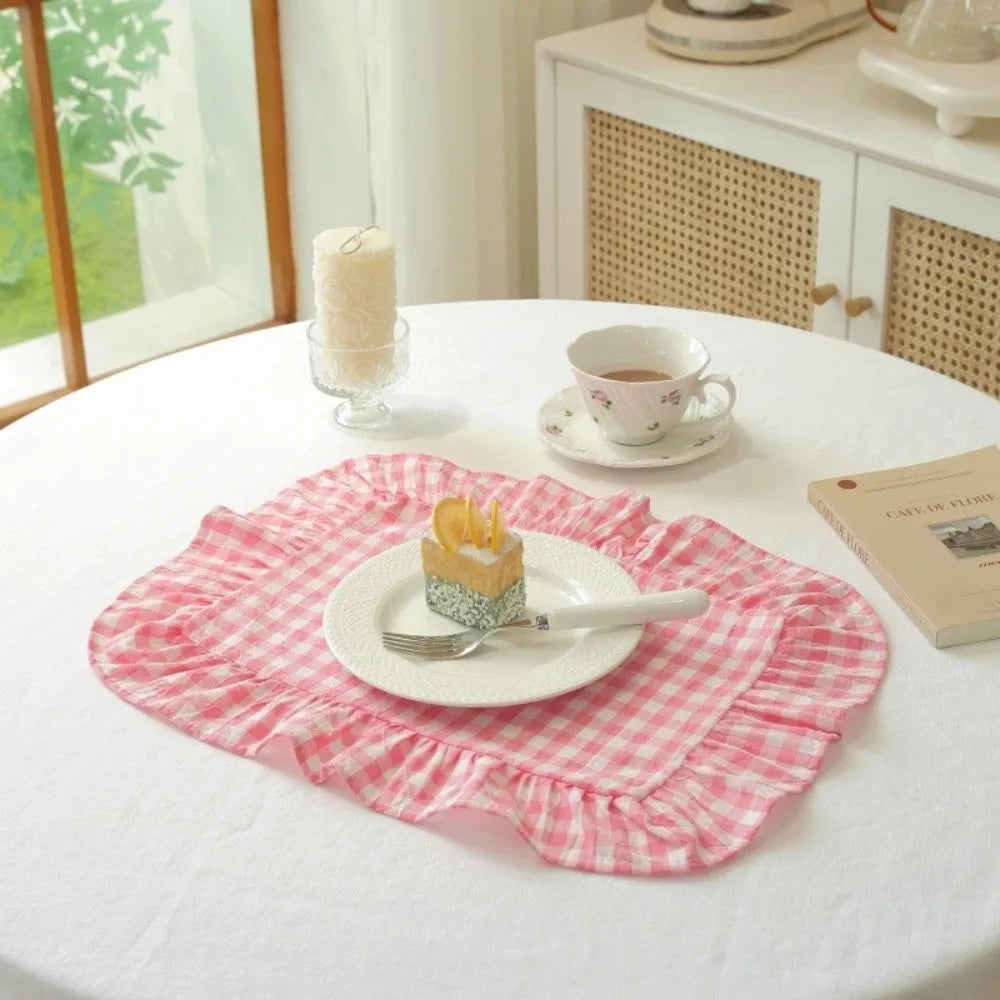 Retro Soft Ruffle Placemats Round Cotton Table Cup Mat Square French Coasters Table Decor Peaceful Pleasures Health and Wellness