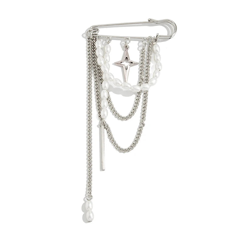 Retro Pearl Chain Tassel Pendant Pin & Foot Chain Jewelry Fashion Jewelry Pin Peaceful Pleasures Health and Wellness 1pcs