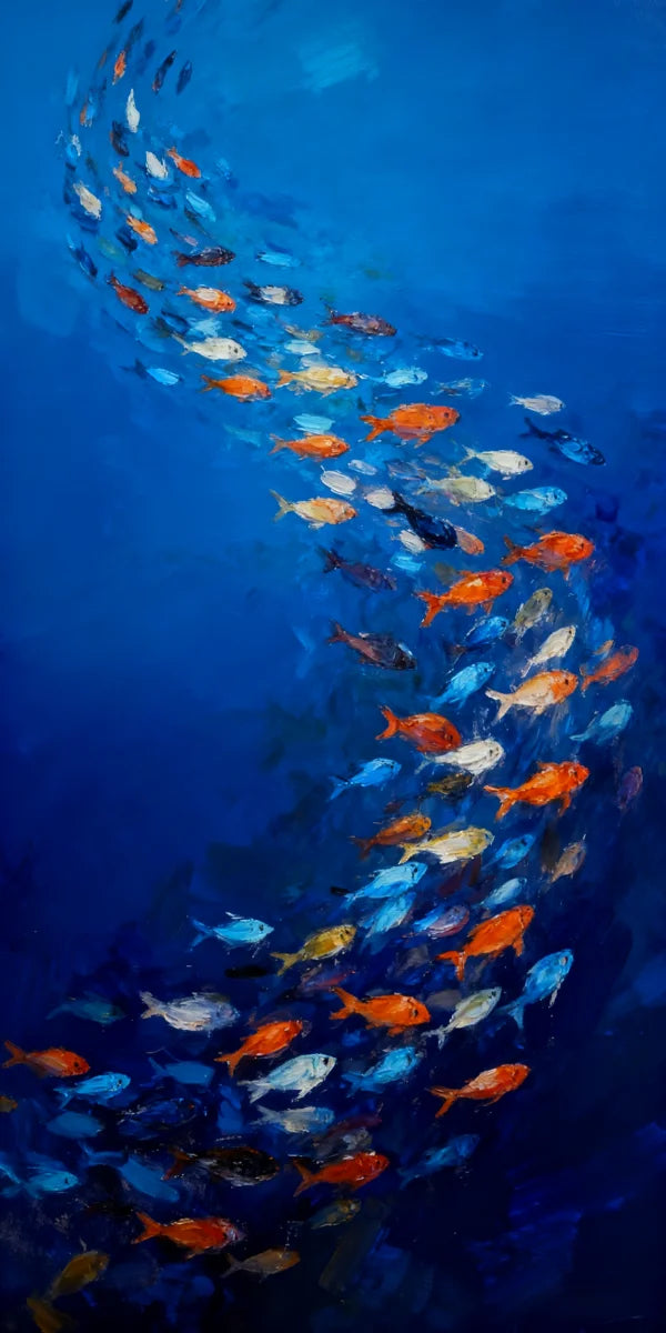 Large Size Abstract Fish Posters Wall Art Nordic Blue Sea Fish Print For Living Room Fish School Canvas Painting Home Decor Peaceful Pleasures Health and Wellness 11 50x100cm
