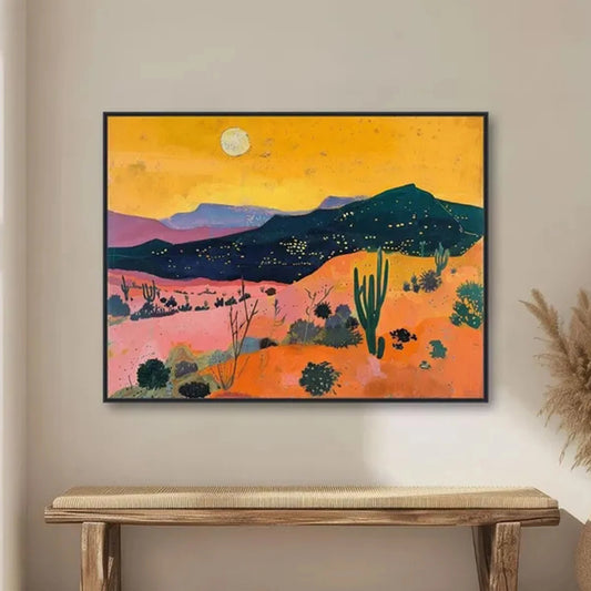 Retro Western Desert Landscape Canvas Wall Art Print Poster Canvas Wall Art Peaceful Pleasures Health and Wellness G5244 21x30cm Unframed