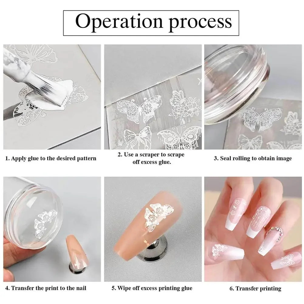 Nail Stamper, French Nail Art Stamper Clear Silicone Stamping Scraper Round Rectangular Head Stamping for DIY Nails Art Manicure Peaceful Pleasures Health and Wellness