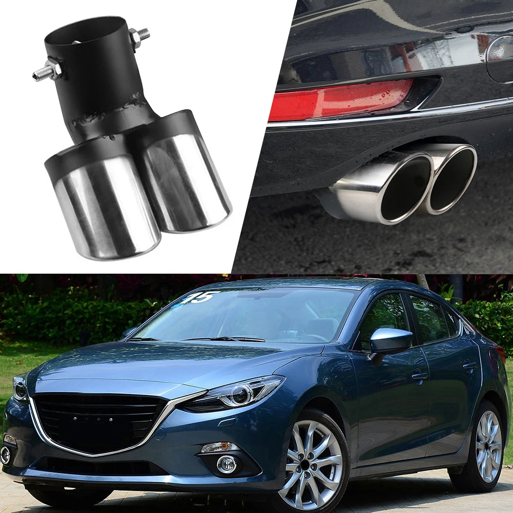 Stainless Steel Dual Outlet Car Exhaust Muffler Tip | Black & Silver