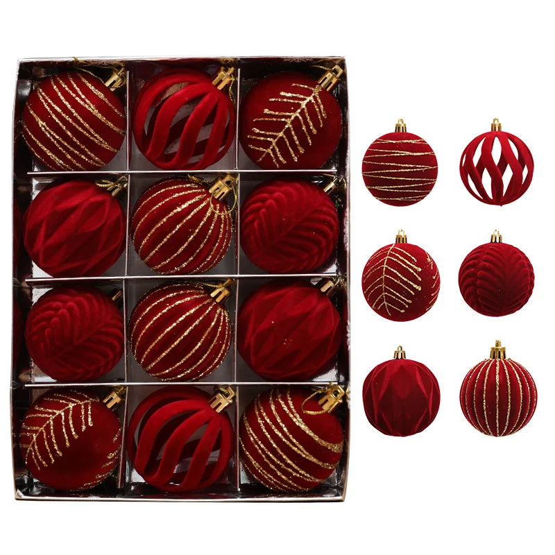 12-Pack Velvet Christmas Ball Ornaments 6cm – Red, Green & White