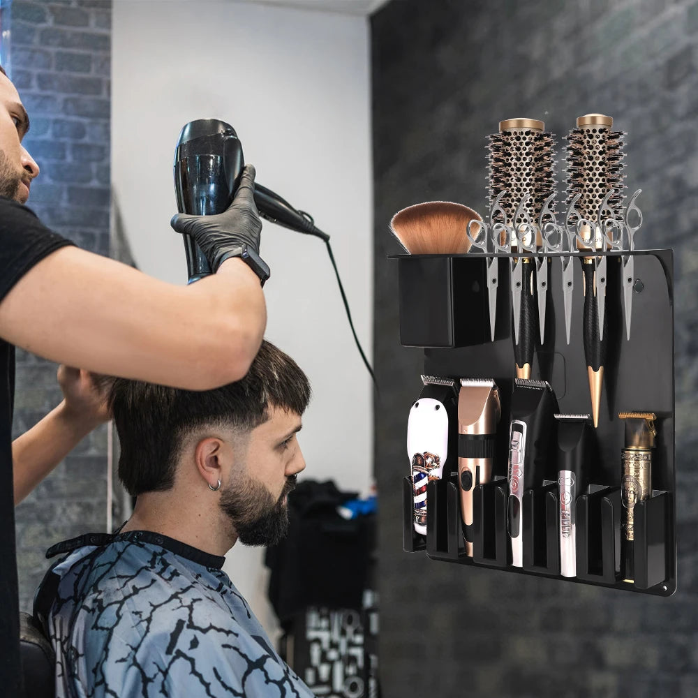 High-capacity New Type Wall Mount Barber Electric Clipper Holder Salon Beauty Organizer Hairdressing Styling Tools Storage Rack Peaceful Pleasures Health and Wellness