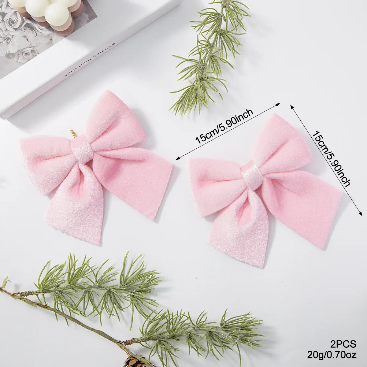 Velvet Christmas Bow Ornament – Pink, Green & White | Tree Decor