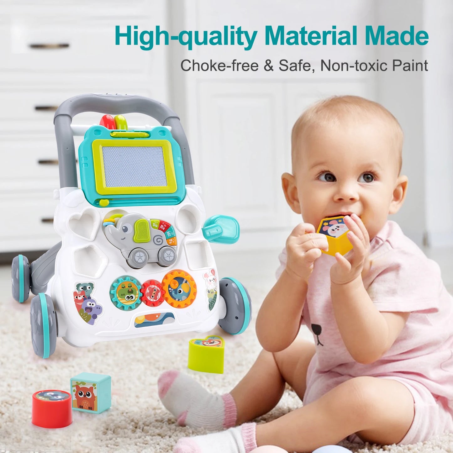 Baby Cartoon Push Walker Toys Music Drawing Board Multifunction