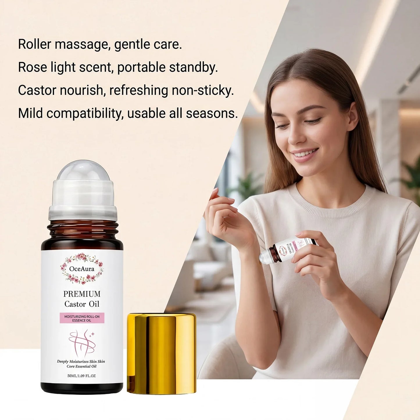 Organic Castor Oil Roller Ball – Hydrating Body & Hair Oil 50ml
