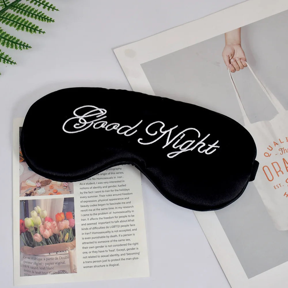 Embroidered Silk Sleep Mask With Adjustable Strap Sleeping Eye Cover Mask For Travel Soft Blackout Blindfold Silk Eye Mask Patch Peaceful Pleasures Health and Wellness black