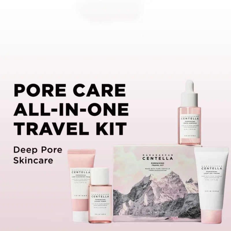 SKIN1004 Centella Hyalu-Cica & Poremizing Travel Kit 4pc Set K-Beauty Skincare Set Peaceful Pleasures Health and Wellness pink set