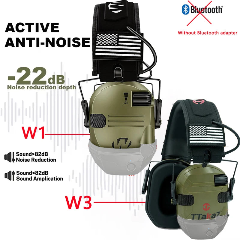 W1/W3 Electronic Shooting Earmuff Anti-noise Headphone Sound Amplification Hearing Protection Headset Foldable（BT Optional） Peaceful Pleasures Health and Wellness