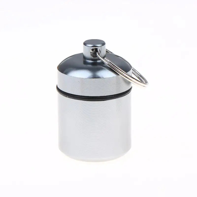 Aluminum Alloy Mini Pill Case Keychain Portable Waterproof Medicine Organizer for Hiking Travel Easy Carry Peaceful Pleasures Health and Wellness Gray