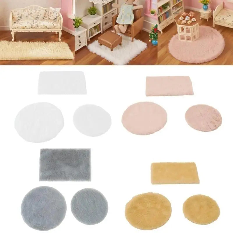 3PCS Dollhouse Miniature Plush Carpet Set – Small Floor Mat Rug