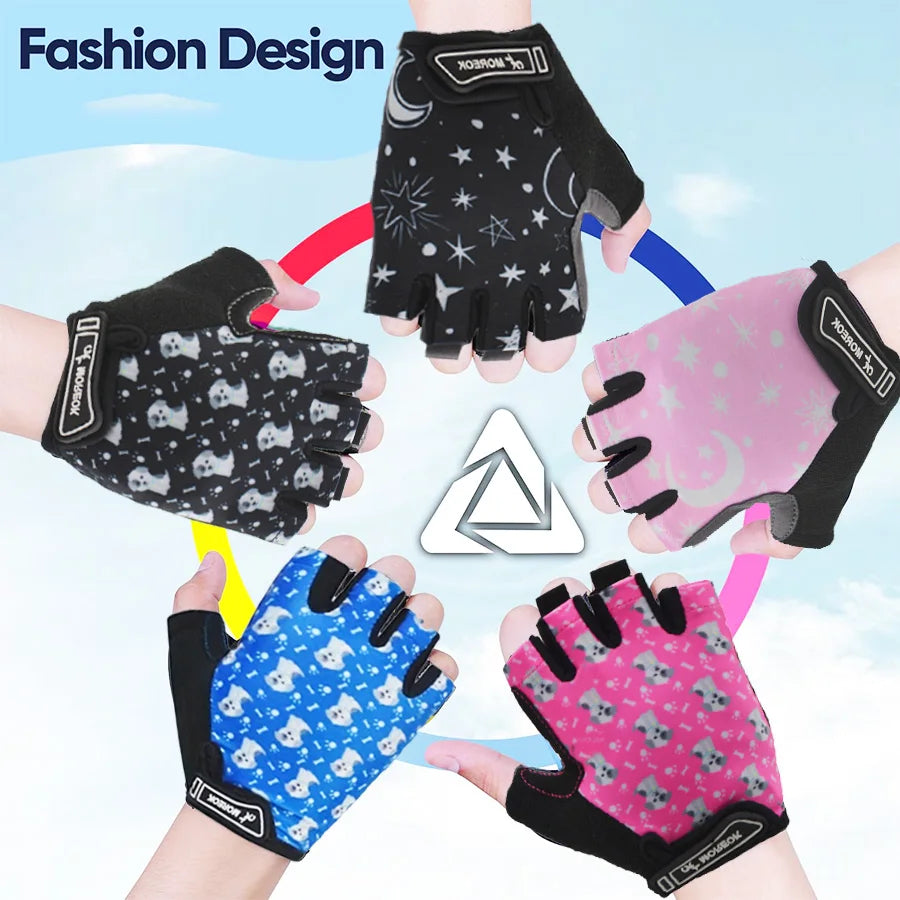 1 Pair Kids Gloves for Boys Girls, Breathable Non-slip Children Cycling Half Finger Gloves Outdoor Sports Hand Protection Peaceful Pleasures Health and Wellness