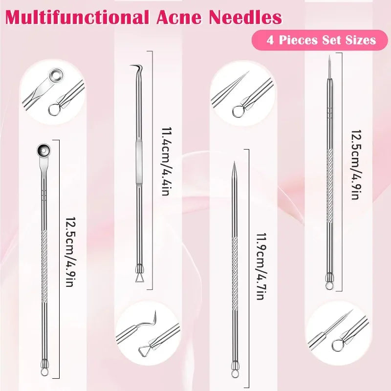 4-Pack Stainless Steel Blackhead & Comedone Extractor Kit