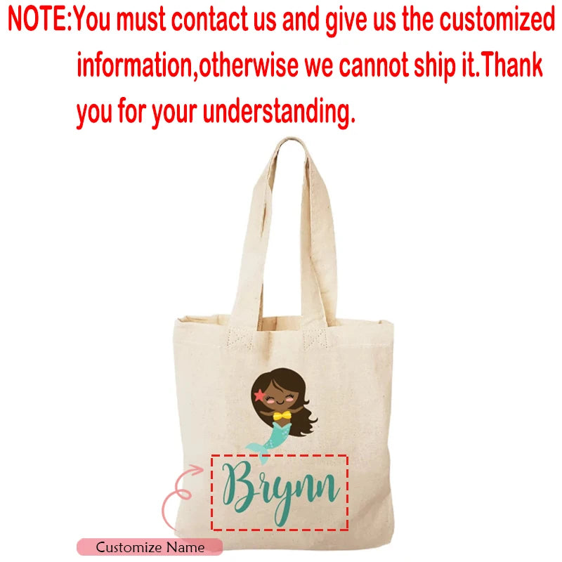 Personalized Mermaid Canvas Tote Bag | Custom Kids Party Gift Personalized Tote Bag Peaceful Pleasures Health and Wellness custom D 20x22cm