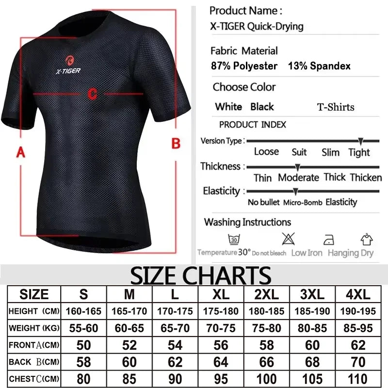 X-TIGER Men's Quick-Dry Mesh Cycling Undershirt | Base Layer
