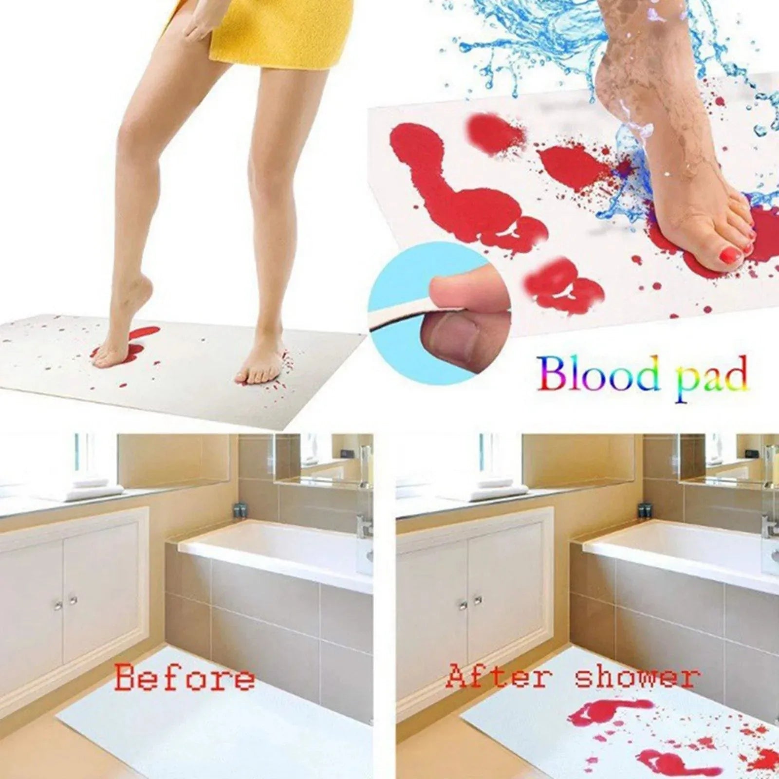 Halloween Gifts Blood Bath Mat Color Changing Sheet Turns Red Wet Horror Bloody Footprints Shower Carpet Bathroom Non-slip Rug Peaceful Pleasures Health and Wellness