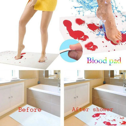 Halloween Gifts Blood Bath Mat Color Changing Sheet Turns Red Wet Horror Bloody Footprints Shower Carpet Bathroom Non-slip Rug Peaceful Pleasures Health and Wellness