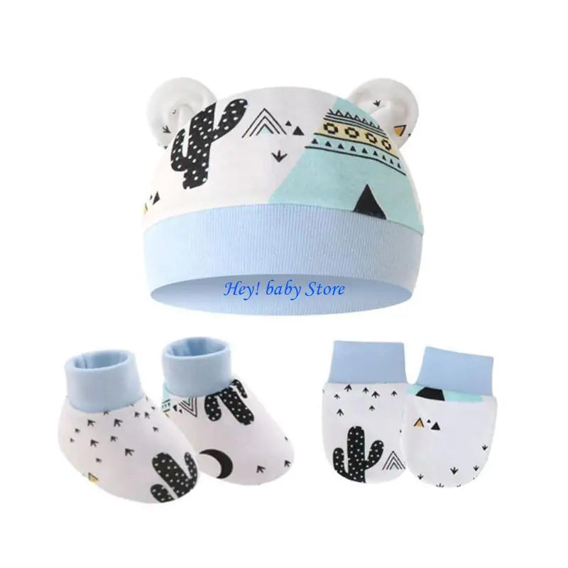 Newborn Baby No-Scratch Mittens Hat & Sock Set | 0–3 Months