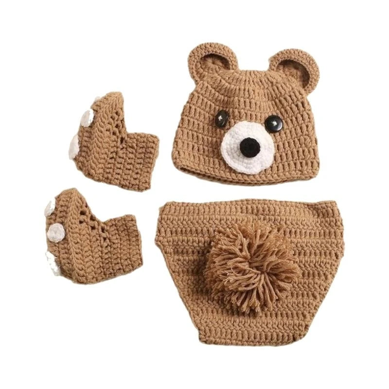 3-Piece Bear Newborn Photography Costume – Knit Outfit & Shoes