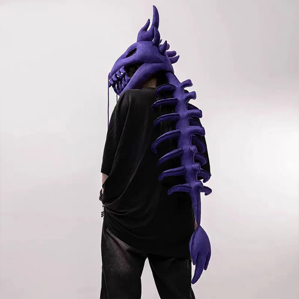 Dinosaur Skeleton Plush Headgear & Tail Cosplay Costume Prop