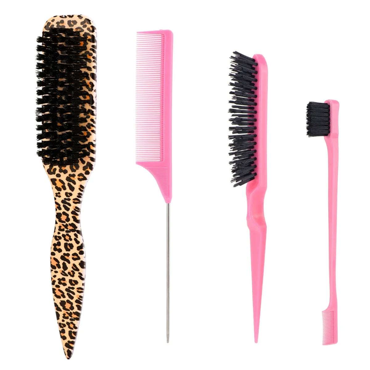 Nylon Bristle Edge Hair Brush Set,Slick Back Smoothing Brush For Baby Hair Flyaway Ponytail Bun Teasing Backcombing Styling Tool Peaceful Pleasures Health and Wellness B pink