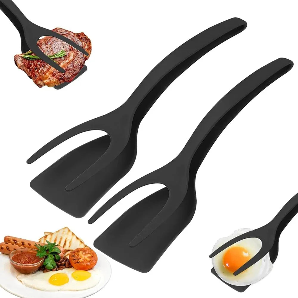 New 2 in 1 Grip Flip Spatula Tongs Egg Flipper Spatula Nylon Non Stick Coating Pancake Fish French Toast Omelet Making Tool Peaceful Pleasures Health and Wellness