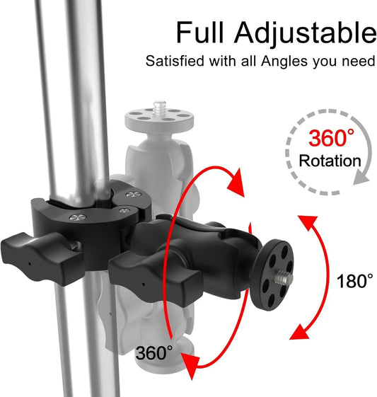 Dual-Head Super Clamp 1/4"-20 Ball Head Mount for GoPro DJI Phone Camera Clamp Mount Oasis Select