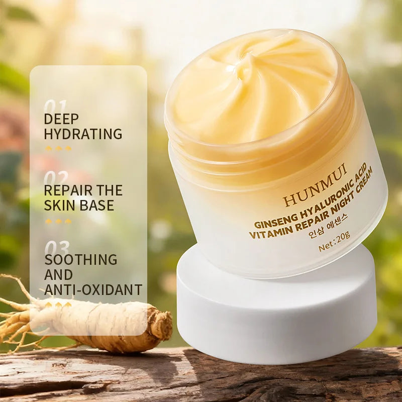 Ginseng Hyaluronic Acid Vitamin Hydra Repair Night Cream Deep Moisturizing Skin Brightening Firming Anti Wrinkle Face Cream Peaceful Pleasures Health and Wellness