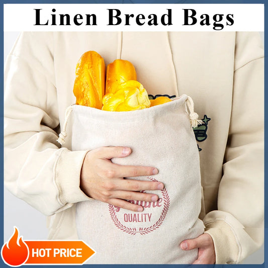 Linen Bread Bags Reusable Portable Drawstring Kitchen Organizer Home Homemade Artisan Bread Storage Bag Washable Food Organizer Peaceful Pleasures Health and Wellness