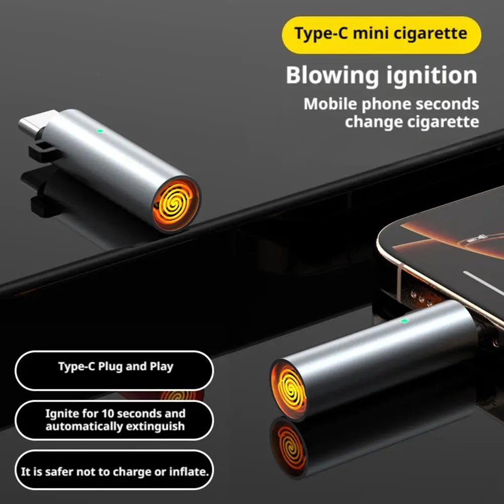 USB-C Flameless Mini Lighter | Blow-to-Ignite & Auto Shut-Off