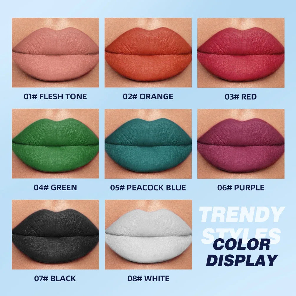 QIBEST Nude Velvet Matte Lipstick Long-lasting Lip Stain Not Stick Cups Lipstick Red Green Orange Black White Lip Tint Makeup Peaceful Pleasures Health and Wellness