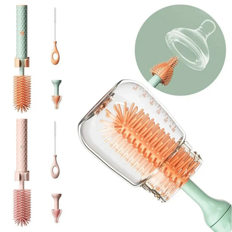 3Pcs Cleaning Brush Electric Bottle Brush Waterproof 360 Degree Rotating Long Handled Silicone Straw Pacifier Cleaning Brush Bay Peaceful Pleasures Health and Wellness