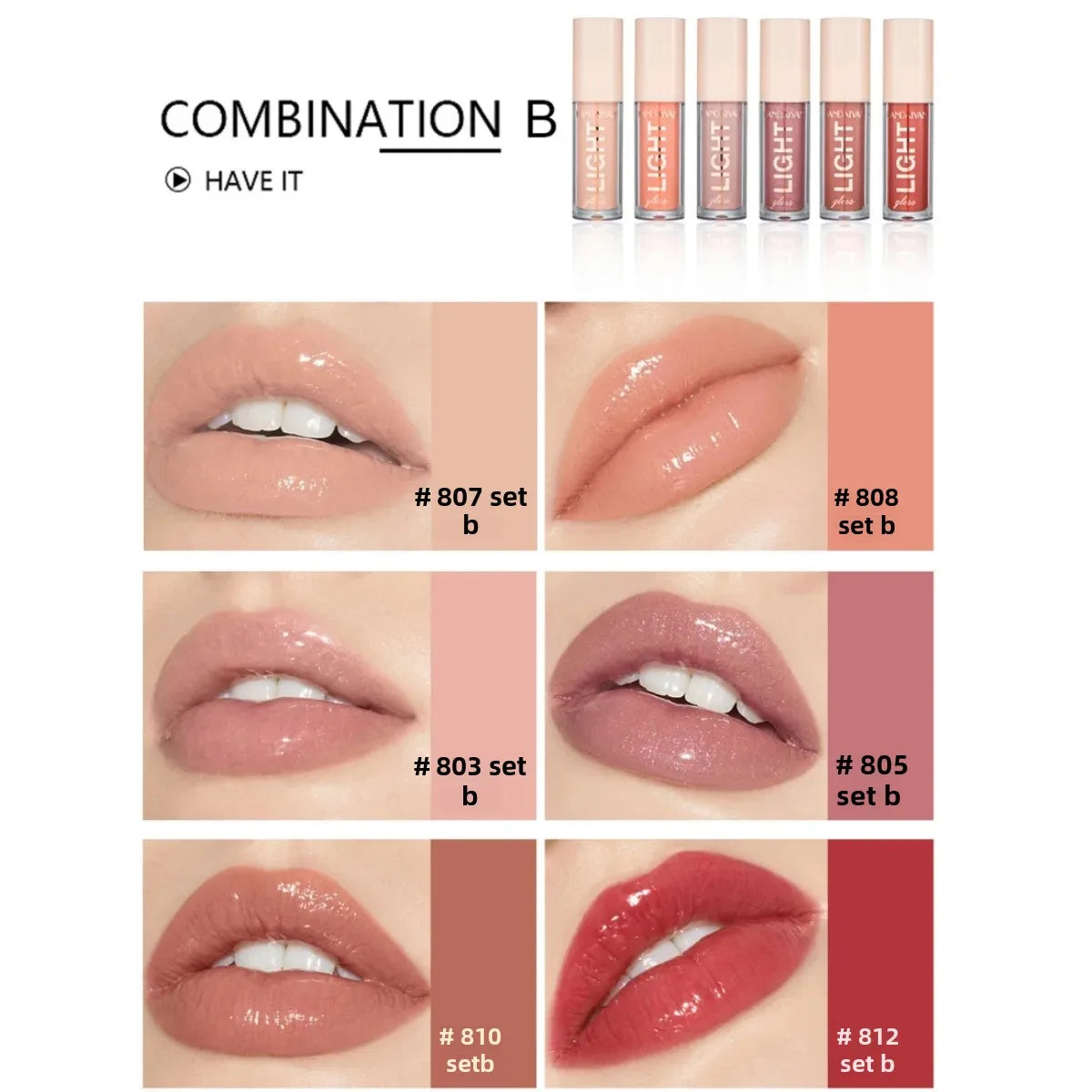 HANDAIYAN 6-Piece Mirror Lip Gloss Set – Long-Lasting & Non-Stick