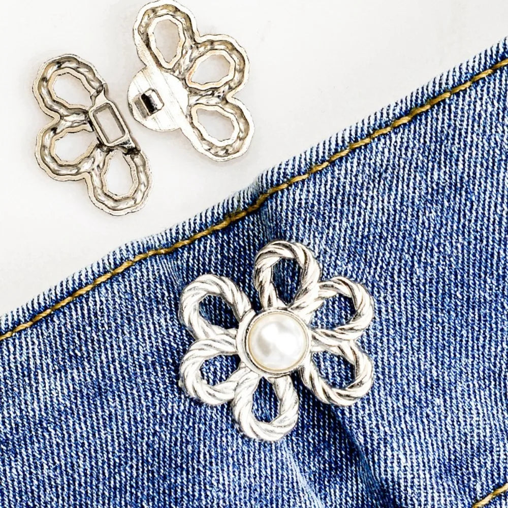 No-Sew Adjustable Waist Clip Button – Flower Buckle for Pants