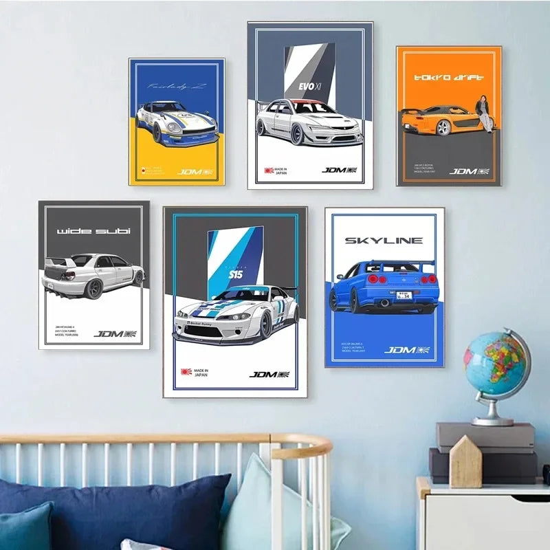 JDM GTR Sports Car Canvas Wall Art Poster | Boys Room Decor