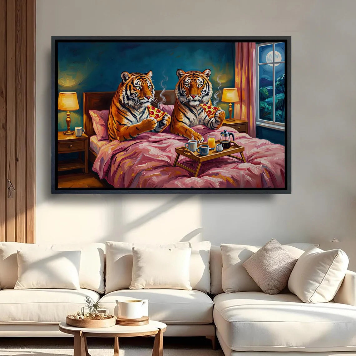 Tiger Pizza Retro Canvas Wall Art | Dopamine Decor Print