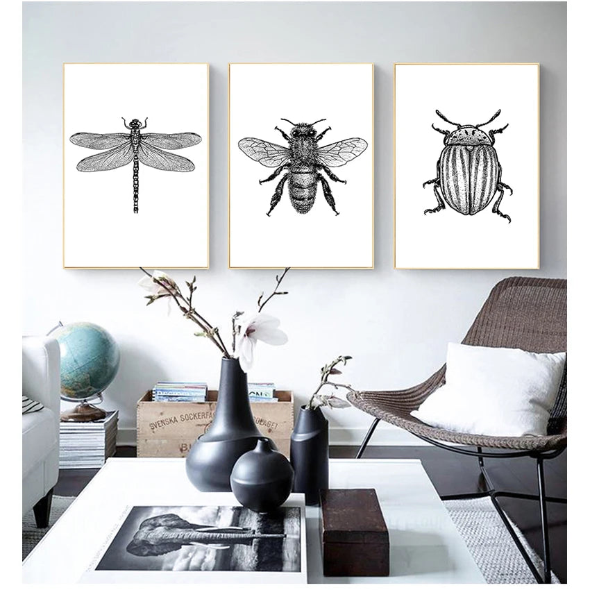 Black & White Insect Bug Canvas Wall Art Print | Unframed Poster