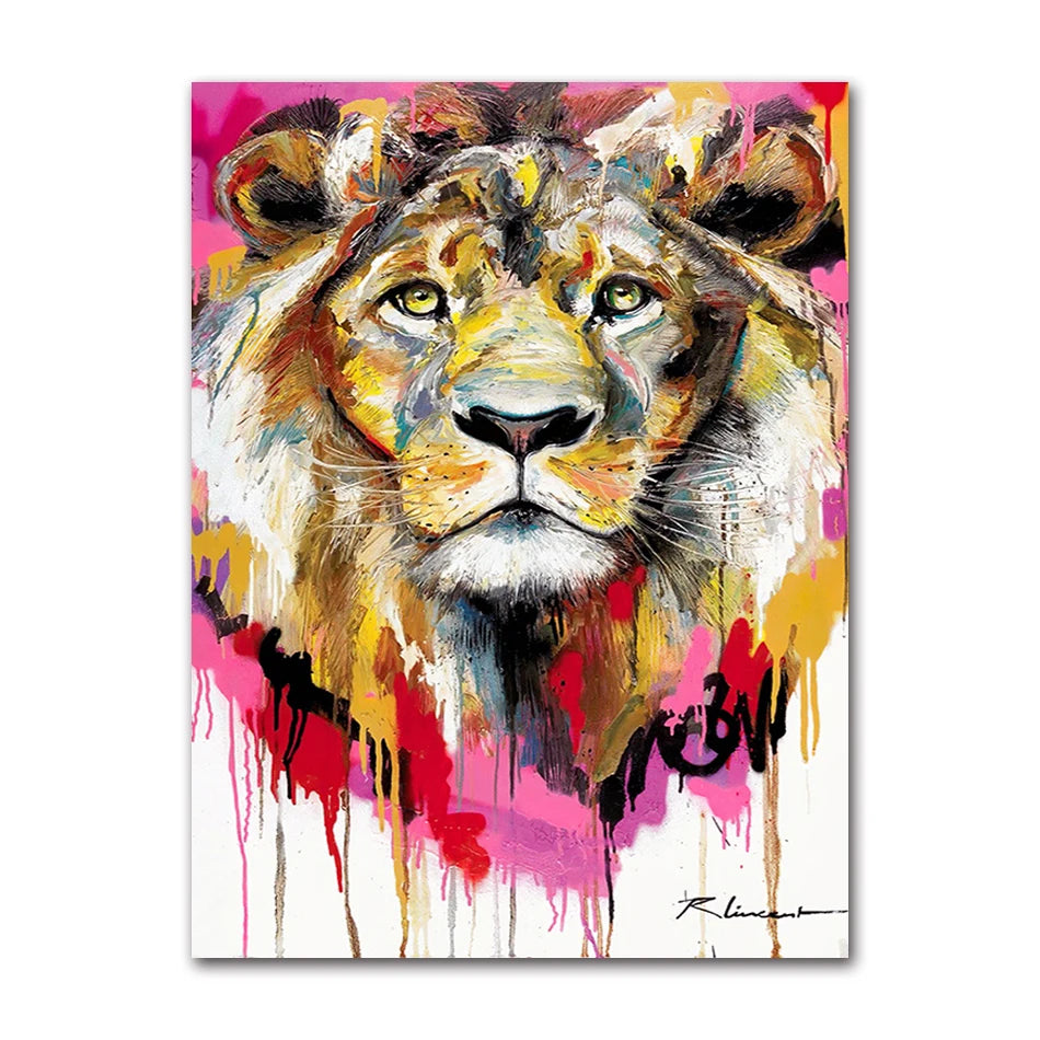 Abstract Colorful Lion Canvas Wall Art | Modern Animal Print