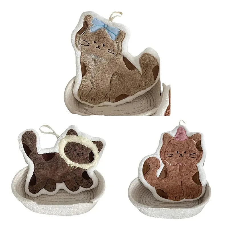 Hanging Style Thickened Pet Cat Super Absorbent Cute Cartoon Hand Towel Coral Fleece Kitchen Bathroom Practical Home Furnishings Peaceful Pleasures Health and Wellness
