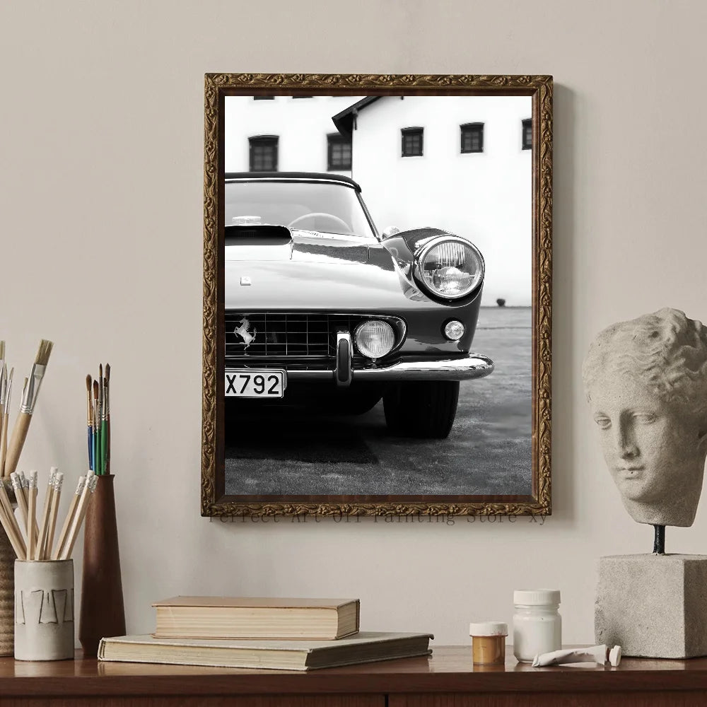1PC Simple Black And White Luxury Car Poster Home Living Room Bar Restaurant Art Decoration Painting Peaceful Pleasures Health and Wellness
