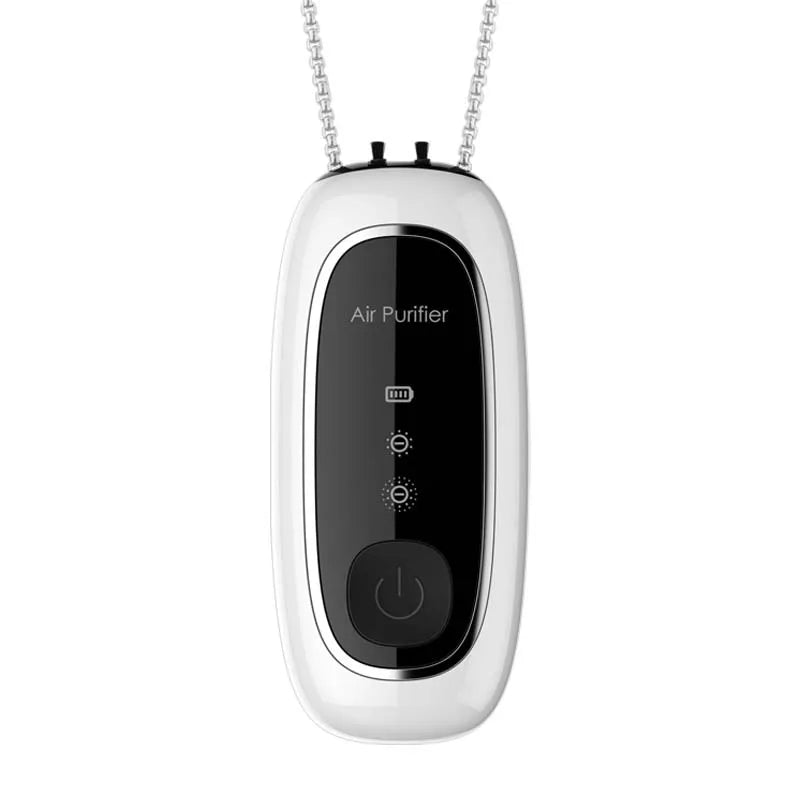 Air Purifier Wearable Personal USB Rechargeable Air Cleaner Purifier High Efficiency Energy Saving Negative Ions Peaceful Pleasures Health and Wellness WHITE