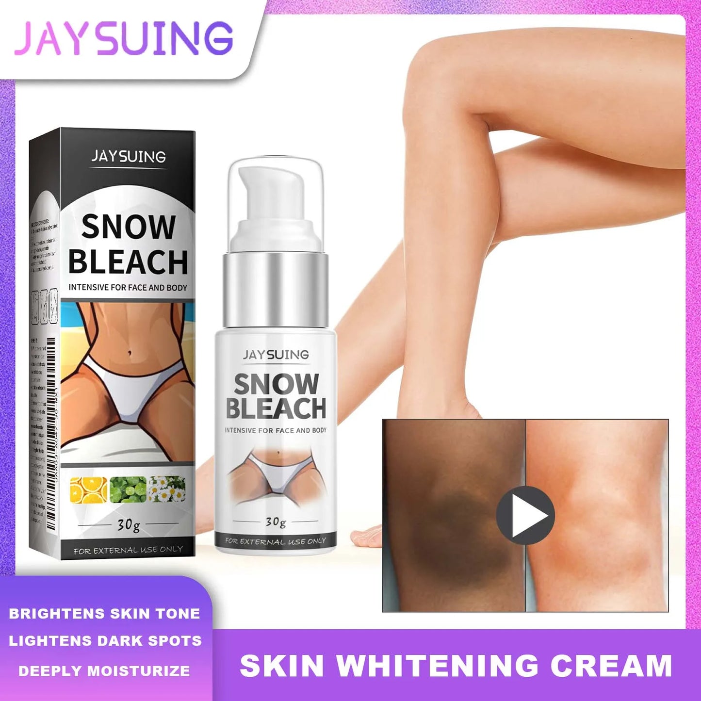 Jaysuing Snow Bleach Cream Brightens Skin Tone Lightens Dark Spots Reduces Melanin Deposition Deeply Moisturizes Hydrate Peaceful Pleasures Health and Wellness