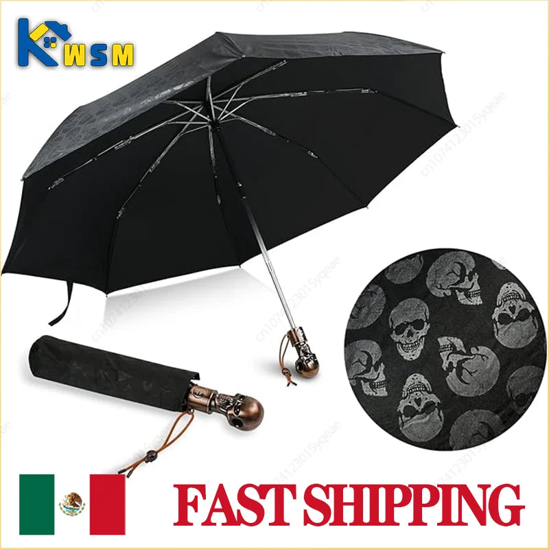 Skull Print Auto Folding Umbrella – UV & Rain Protection