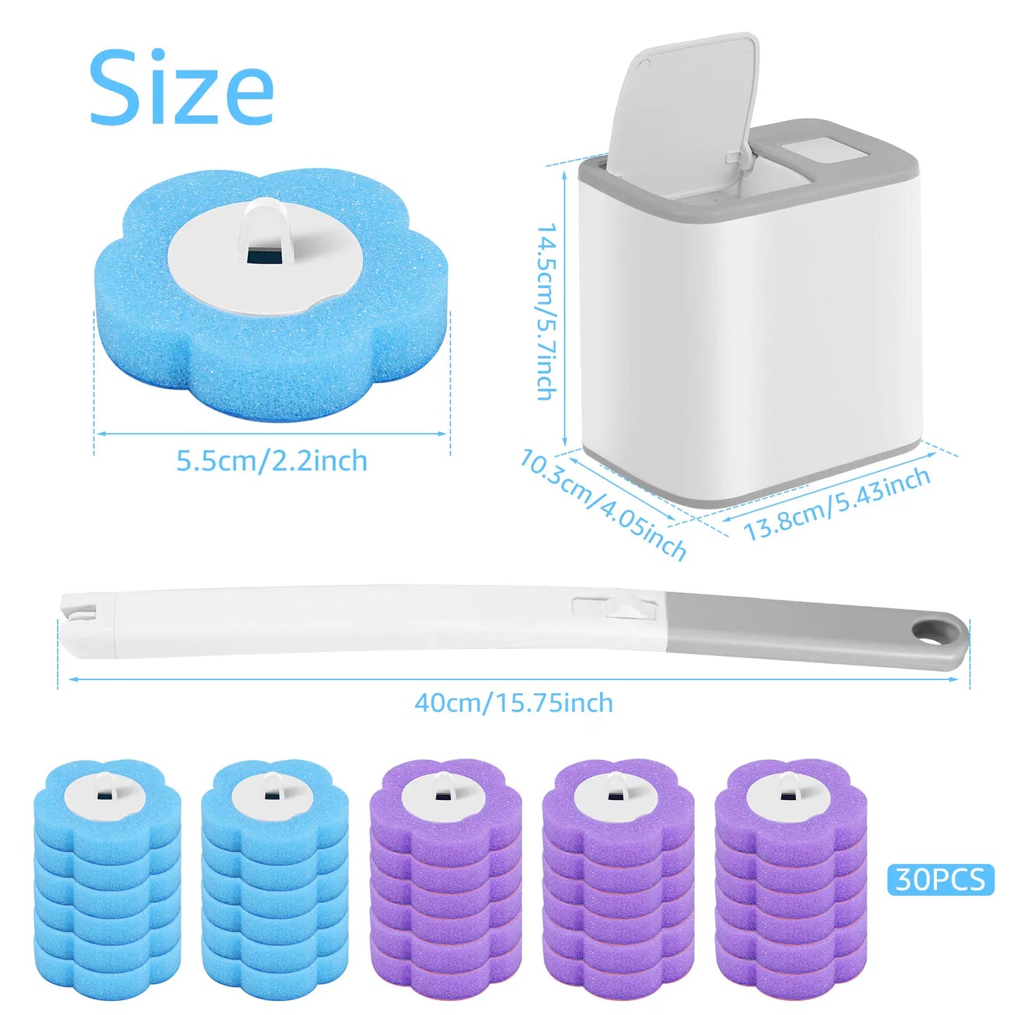 Disposable Toilet Brush Kit – Auto-Lid, Long Handle & 30 Heads