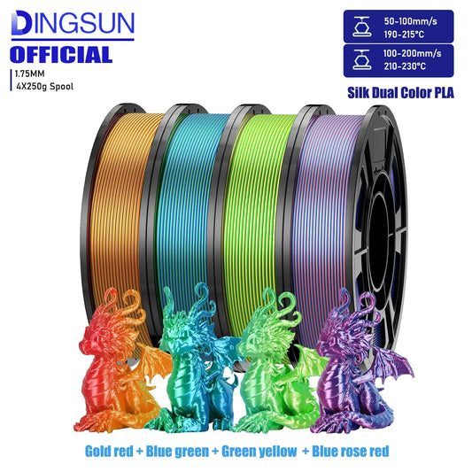 Dual-Color Shiny PLA Filament 1.75mm | 4 Colors, 200g–1kg 3D Printer Filament Peaceful Pleasures Health and Wellness 4 Color set